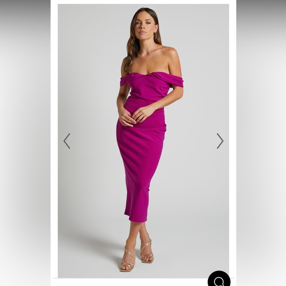 white off the shoulder midi bodycon dress Corrine Off-Shoulder Knee Length Bodycon Dress White